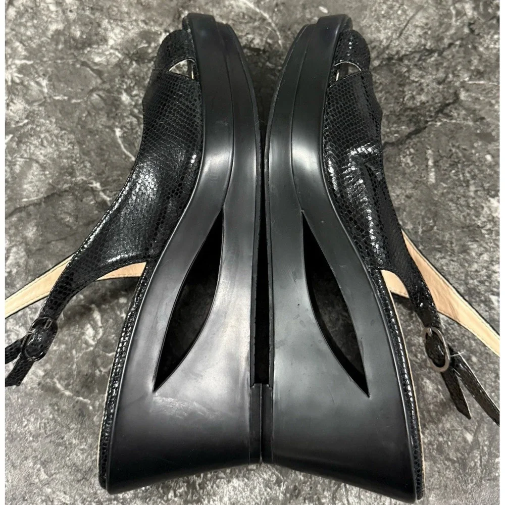CALVIN KLEIN Rosaria Snake Print SlingBack‎ Cutout  Wedge Heel Sandal Black 8.5M